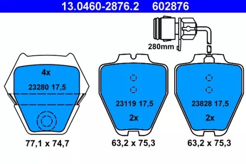 Brake Pad Set, disc brake ATE 13.0460-2876.2)