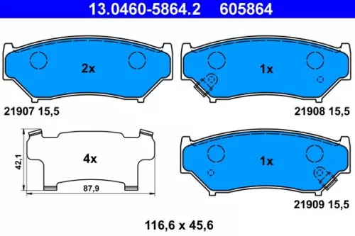 Brake Pad Set, disc brake ATE 13.0460-5864.2)
