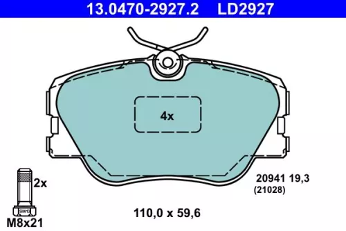 Brake Pad Set, disc brake ATE 13.0470-2927.2)