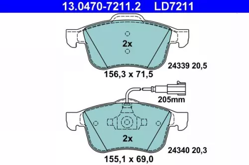 Brake Pad Set, disc brake ATE 13.0470-7211.2)