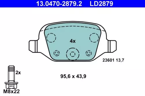 Brake Pad Set, disc brake ATE 13.0470-2879.2)