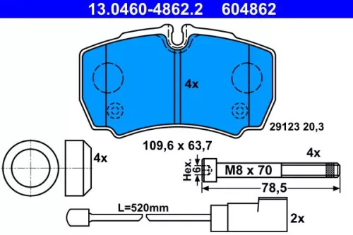 Brake Pad Set, disc brake ATE 13.0460-4862.2)