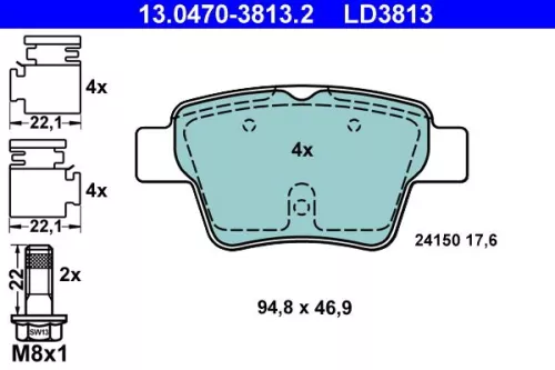 Brake Pad Set, disc brake ATE 13.0470-3813.2)