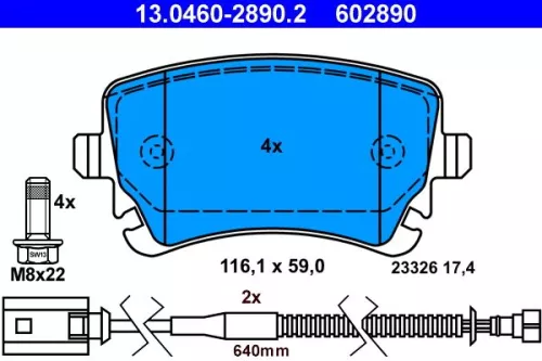 Brake Pad Set, disc brake ATE 13.0460-2890.2)
