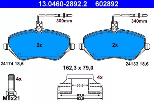 Brake Pad Set, disc brake ATE 13.0460-2892.2)
