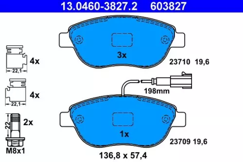 Brake Pad Set, disc brake ATE 13.0460-3827.2)