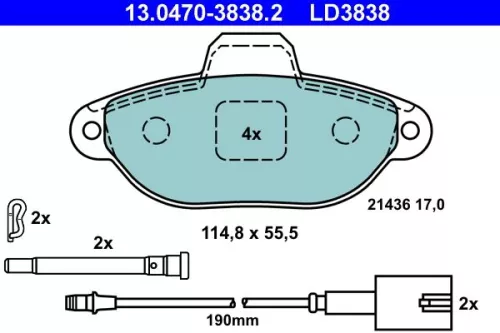 Brake Pad Set, disc brake ATE 13.0470-3838.2)