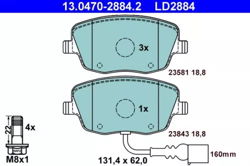 Brake Pad Set, disc brake ATE 13.0470-2884.2)