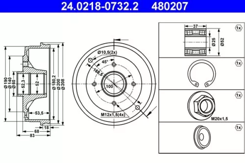 Brake Drum ATE 24.0218-0732.2)