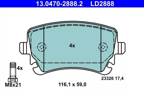 Brake Pad Set, disc brake ATE 13.0470-2888.2)
