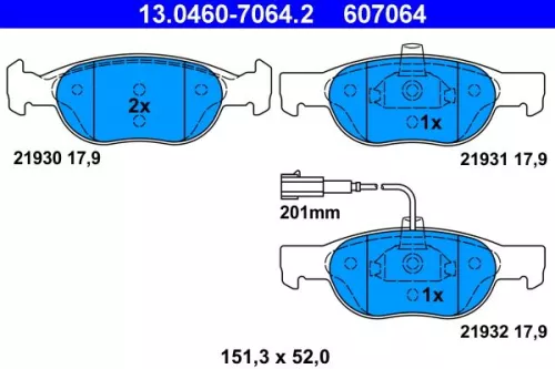 Brake Pad Set, disc brake ATE 13.0460-7064.2)