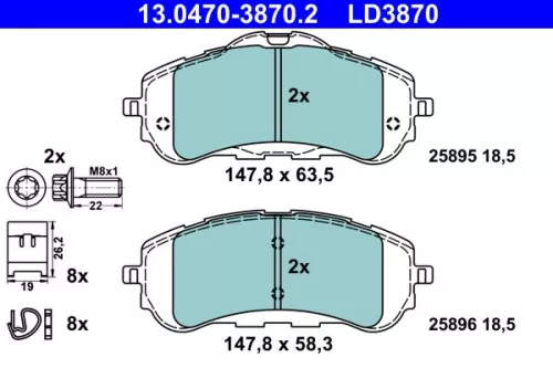 Brake Pad Set, disc brake ATE 13.0470-3870.2)