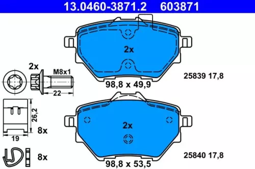 Brake Pad Set, disc brake ATE 13.0460-3871.2)