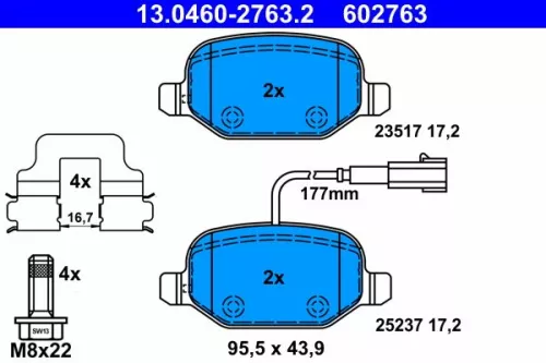 Brake Pad Set, disc brake ATE 13.0460-2763.2)