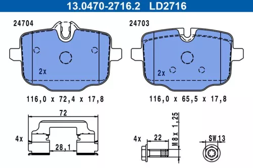 Brake Pad Set, disc brake ATE 13.0470-2716.2)