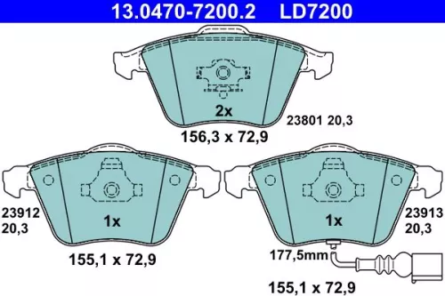 Brake Pad Set, disc brake ATE 13.0470-7200.2)