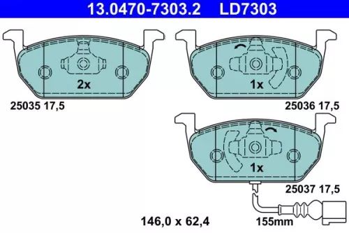 Brake Pad Set, disc brake ATE 13.0470-7303.2)