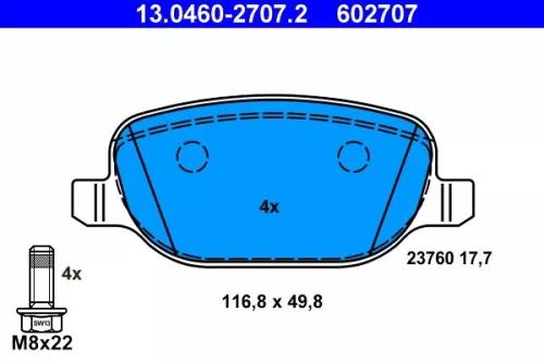 Brake Pad Set, disc brake ATE 13.0460-2707.2)