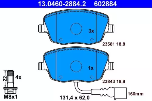 Brake Pad Set, disc brake ATE 13.0460-2884.2)