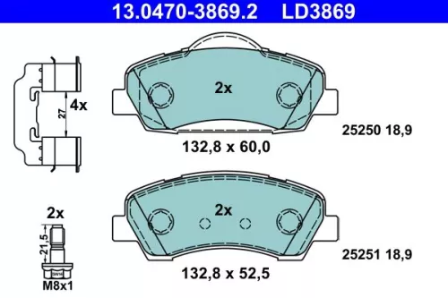 Brake Pad Set, disc brake ATE 13.0470-3869.2)