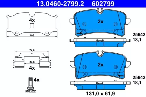 Brake Pad Set, disc brake ATE 13.0460-2799.2)