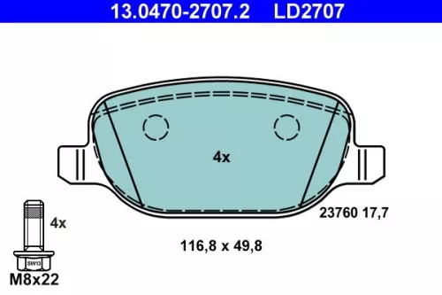 Brake Pad Set, disc brake ATE 13.0470-2707.2)
