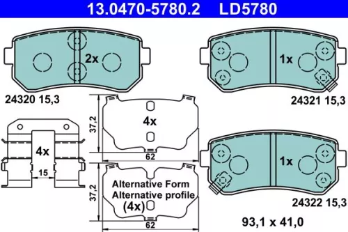 Brake Pad Set, disc brake ATE 13.0470-5780.2)