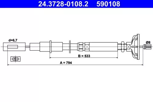 Cable Pull, clutch control ATE 24.3728-0108.2)