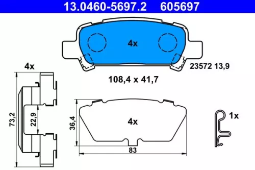 Brake Pad Set, disc brake ATE 13.0460-5697.2)