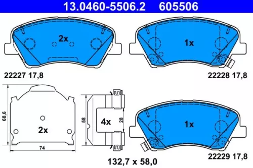 Brake Pad Set, disc brake ATE 13.0460-5506.2)