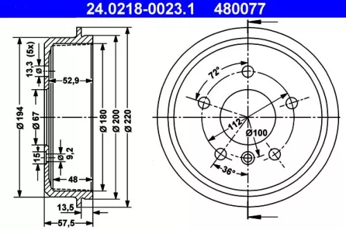 Brake Drum ATE 24.0218-0023.1)