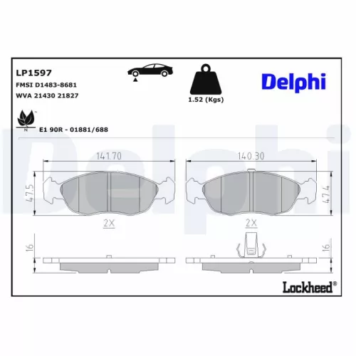 Brake Pad Set, disc brake DELPHI LP1597)