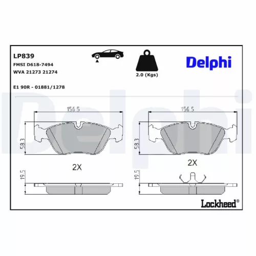 Brake Pad Set, disc brake DELPHI LP839)