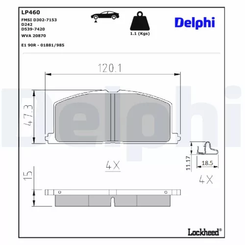 Brake Pad Set, disc brake DELPHI LP460)