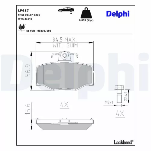 Brake Pad Set, disc brake DELPHI LP617)