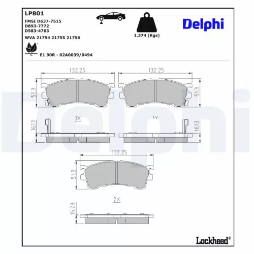 Brake Pad Set, disc brake DELPHI LP801)