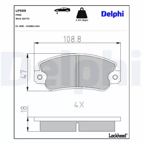 Brake Pad Set, disc brake DELPHI LP509)