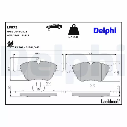 Brake Pad Set, disc brake DELPHI LP873)
