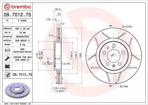 Brake Disc BREMBO 09.7012.75)