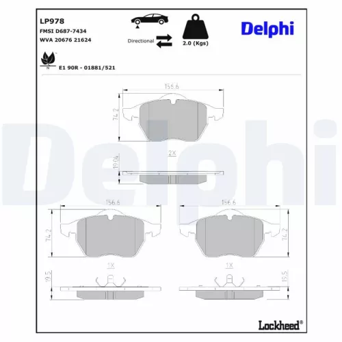 Brake Pad Set, disc brake DELPHI LP978)
