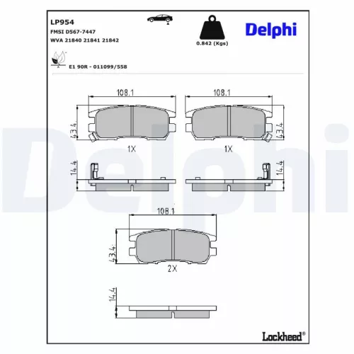 Brake Pad Set, disc brake DELPHI LP954)