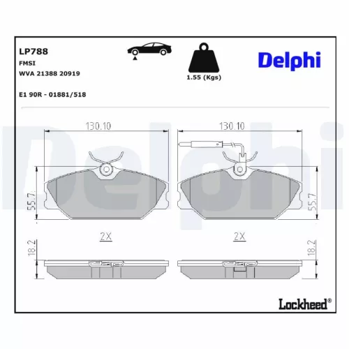 Brake Pad Set, disc brake DELPHI LP788)