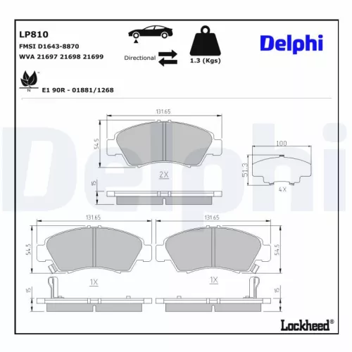 Brake Pad Set, disc brake DELPHI LP810)