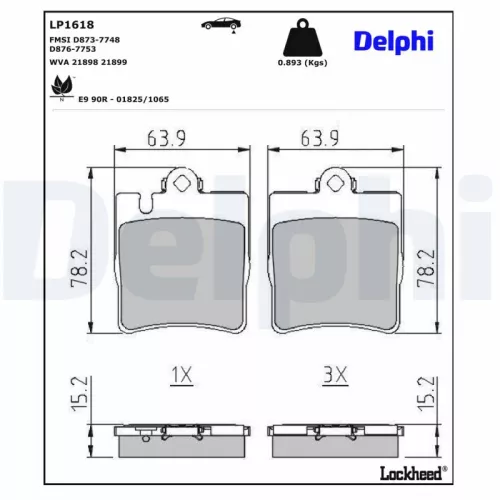 Brake Pad Set, disc brake DELPHI LP1618)