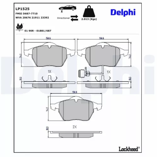 Brake Pad Set, disc brake DELPHI LP1525)