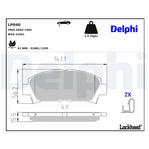 Brake Pad Set, disc brake DELPHI LP940)