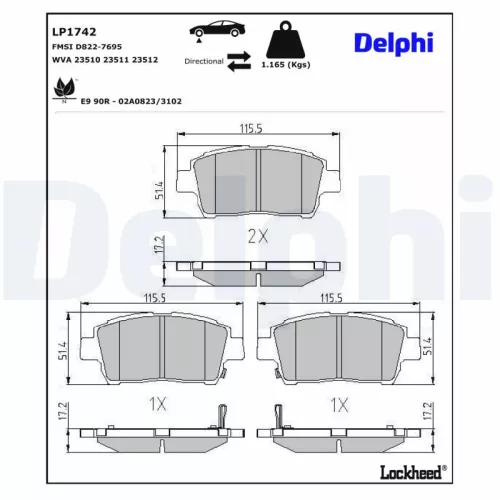 Brake Pad Set, disc brake DELPHI LP1742)