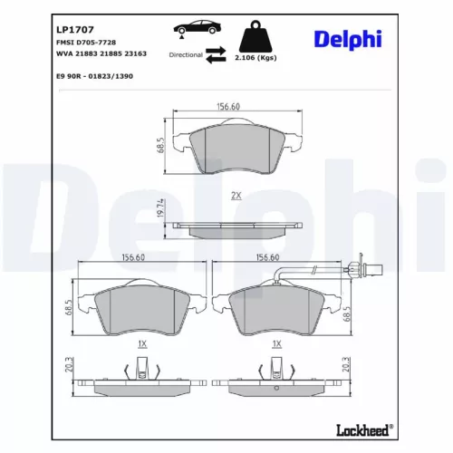 Brake Pad Set, disc brake DELPHI LP1707)