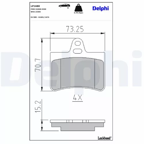 Brake Pad Set, disc brake DELPHI LP1680)