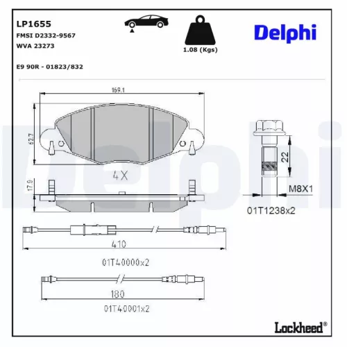 Brake Pad Set, disc brake DELPHI LP1655)